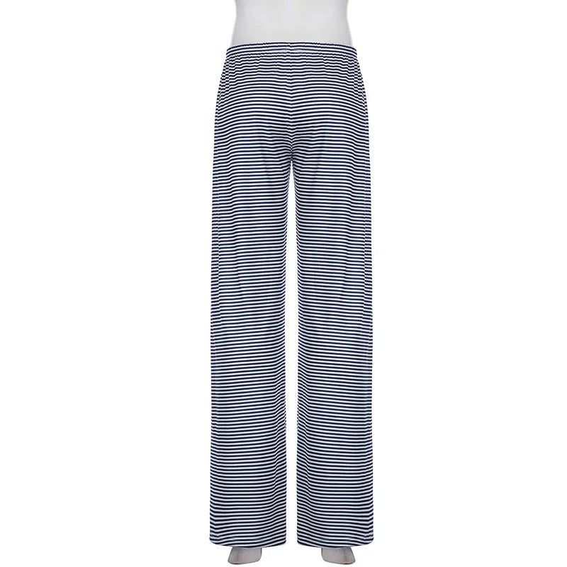 Women'S Stripe Drawstring Low Waist Sweatpants Casual Elastic Baggy Straight Leg Pants Loose Fit Summer Streetwear Trousers