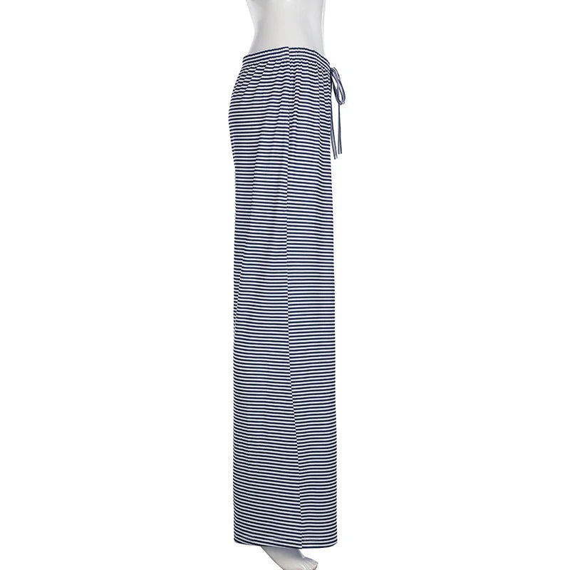 Women'S Stripe Drawstring Low Waist Sweatpants Casual Elastic Baggy Straight Leg Pants Loose Fit Summer Streetwear Trousers