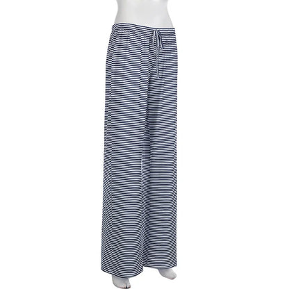 Women'S Stripe Drawstring Low Waist Sweatpants Casual Elastic Baggy Straight Leg Pants Loose Fit Summer Streetwear Trousers